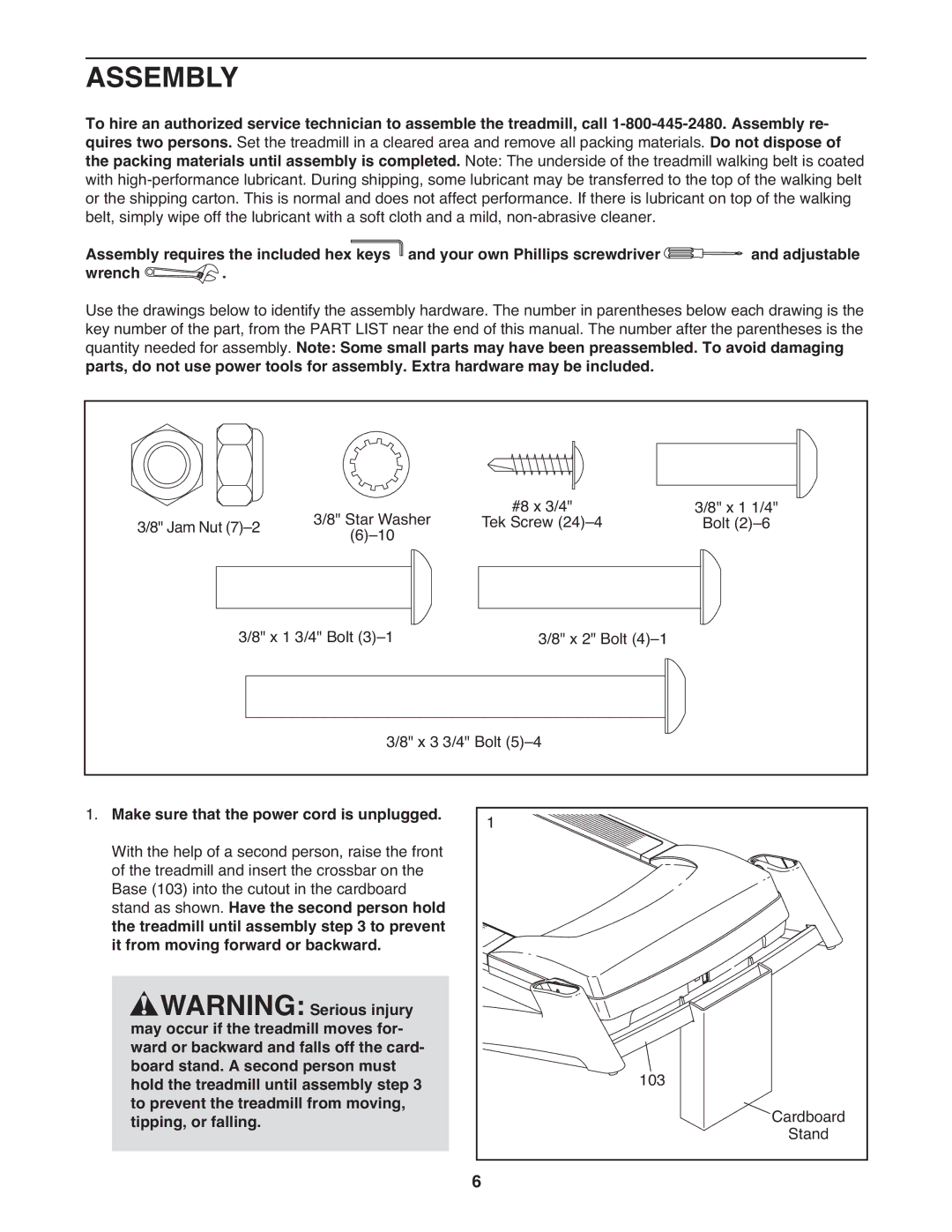 ProForm 2 user manual Assembly, Wrench 