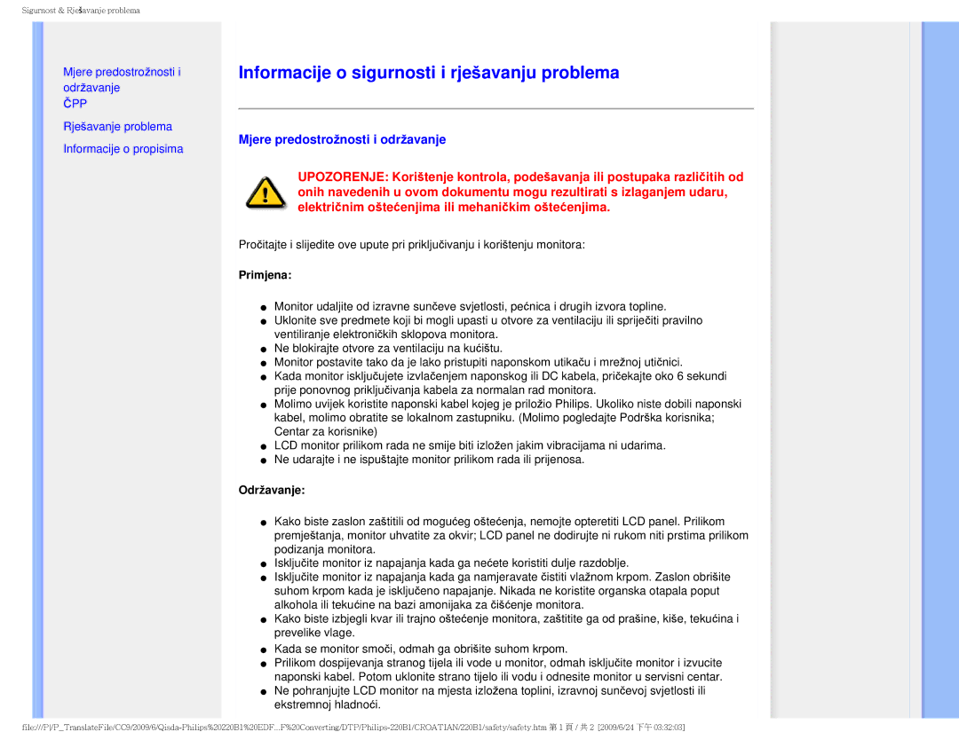 ProForm 220BI manual Informacije o sigurnosti i rješavanju problema, Mjere predostrožnosti i održavanje 