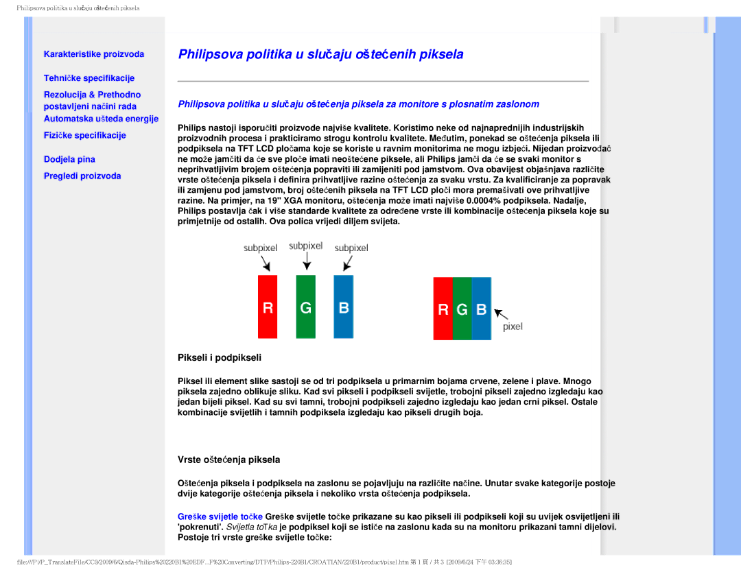 ProForm 220BI manual Pikseli i podpikseli, Vrste oštećenja piksela 