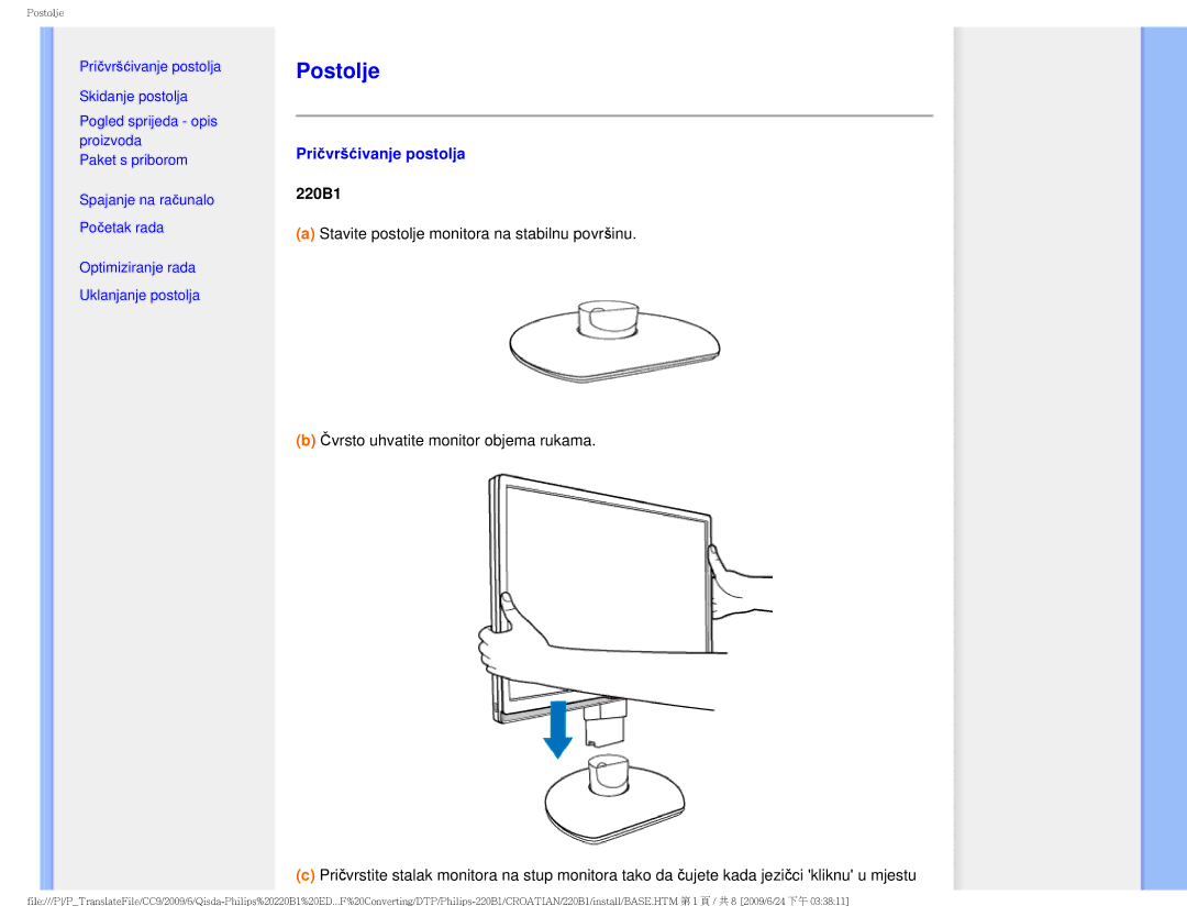 ProForm 220BI manual Postolje, Pričvršćivanje postolja 