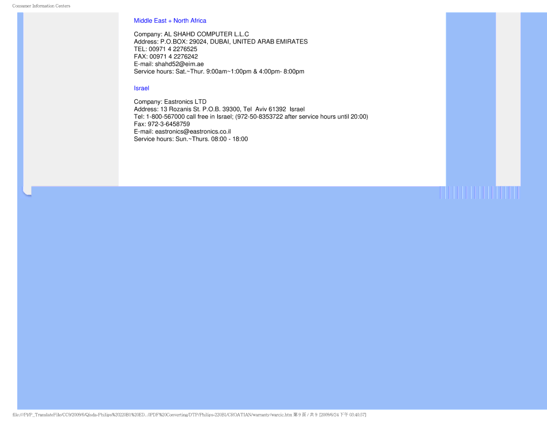 ProForm 220BI manual Middle East + North Africa 