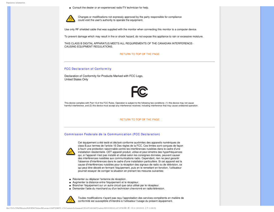 ProForm 240P2 manual FCC Declaration of Conformity, Commission Federale de la Communication FCC Declaration 