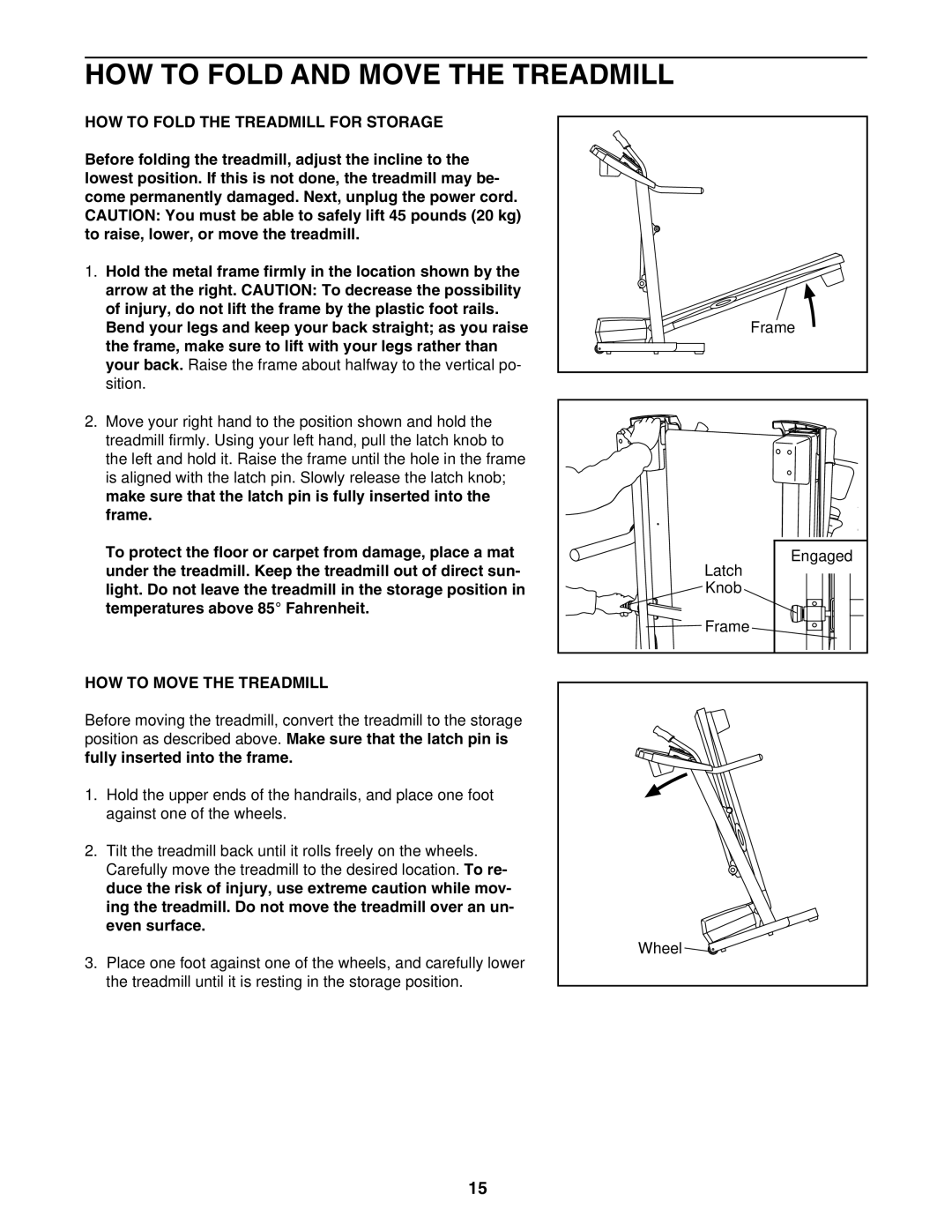 ProForm 29633.1 HOW to Fold and Move the Treadmill, HOW to Fold the Treadmill for Storage, HOW to Move the Treadmill 