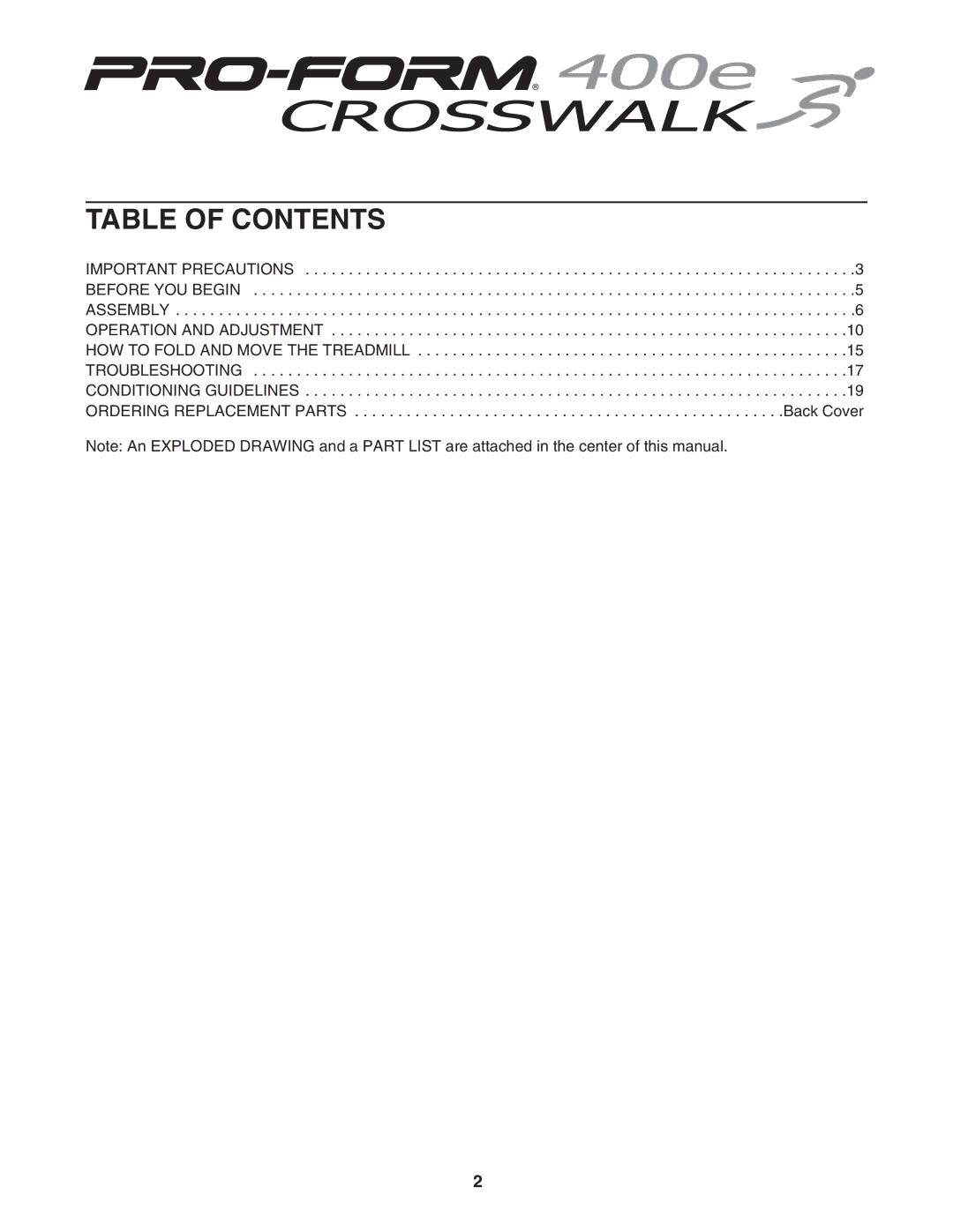 ProForm 29633.1 user manual Table of Contents 