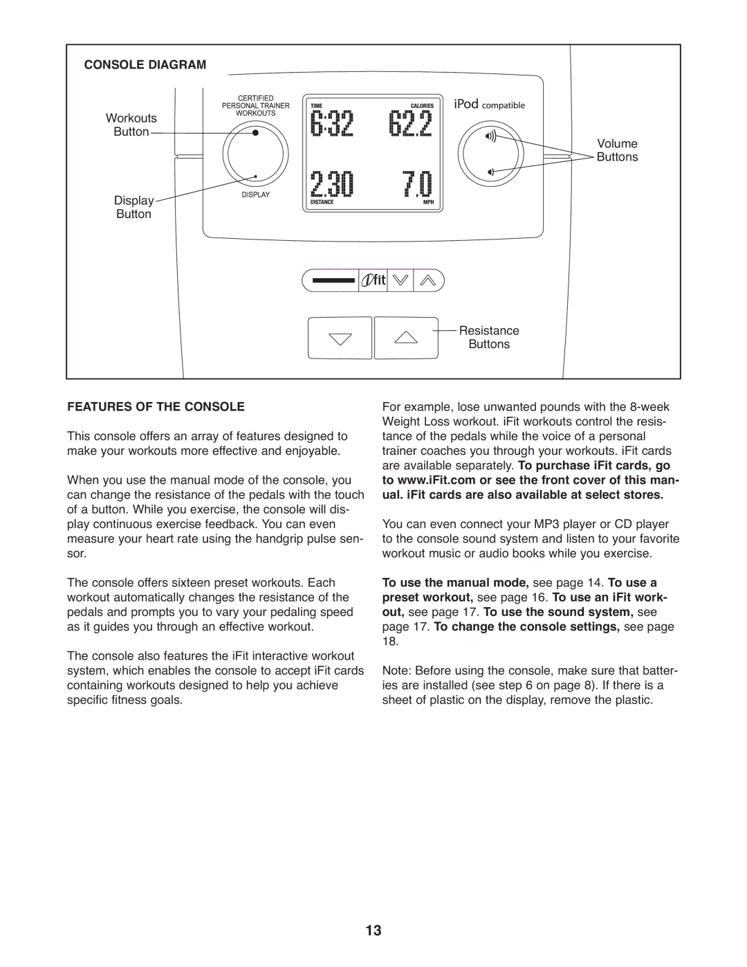 ProForm 300 ZLX user manual Console Diagram, Features of the Console 