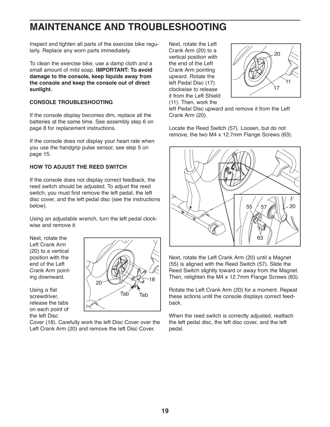 ProForm 300 ZLX user manual Maintenance and Troubleshooting, Console Troubleshooting, HOW to Adjust the Reed Switch 