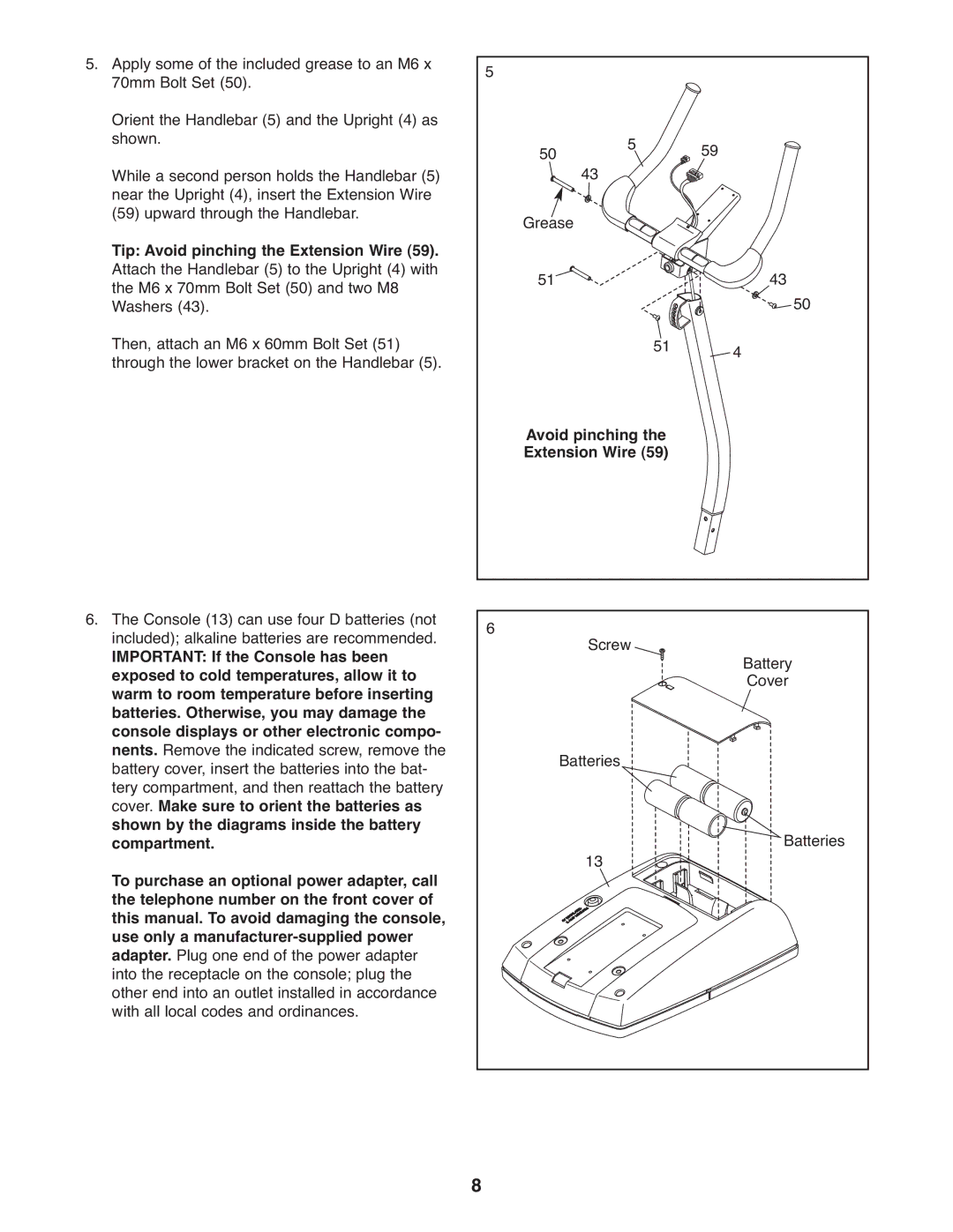 ProForm 300 ZLX user manual Avoid pinching Extension Wire, Important If the Console has been 