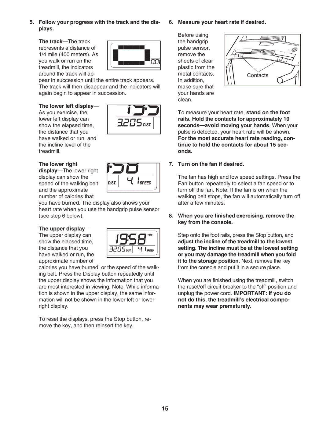 ProForm 30464.0 user manual Upper display 