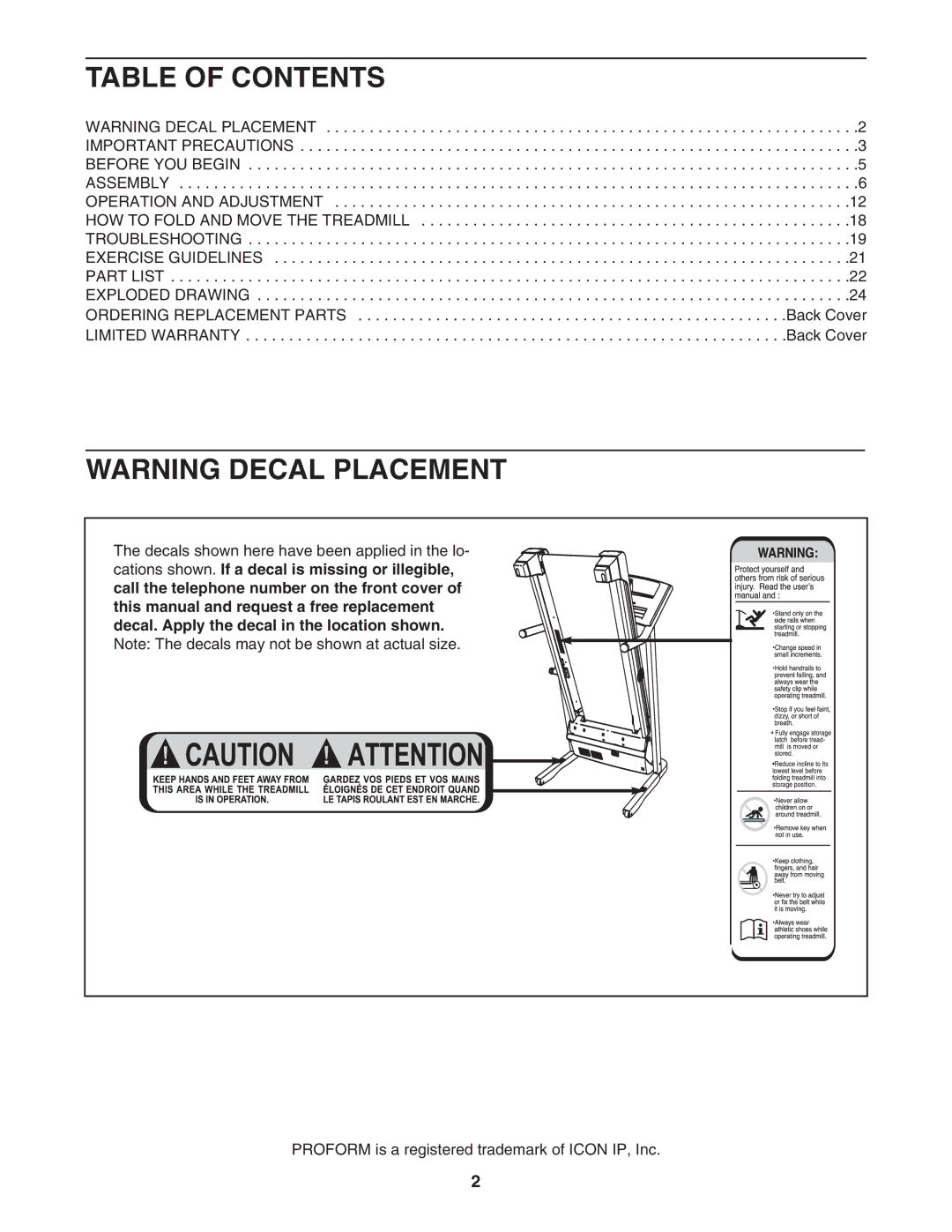 ProForm 30464.0 user manual Table of Contents 