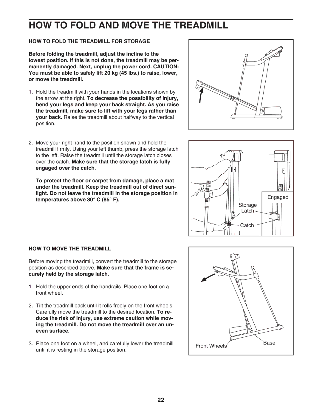 ProForm 30513.0 HOW to Fold and Move the Treadmill, HOW to Fold the Treadmill for Storage, HOW to Move the Treadmill 