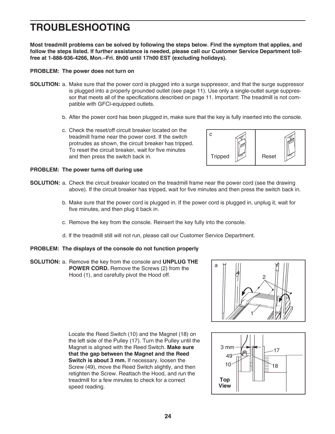 ProForm 30513.0 user manual Troubleshooting, Problem The power turns off during use, Top 