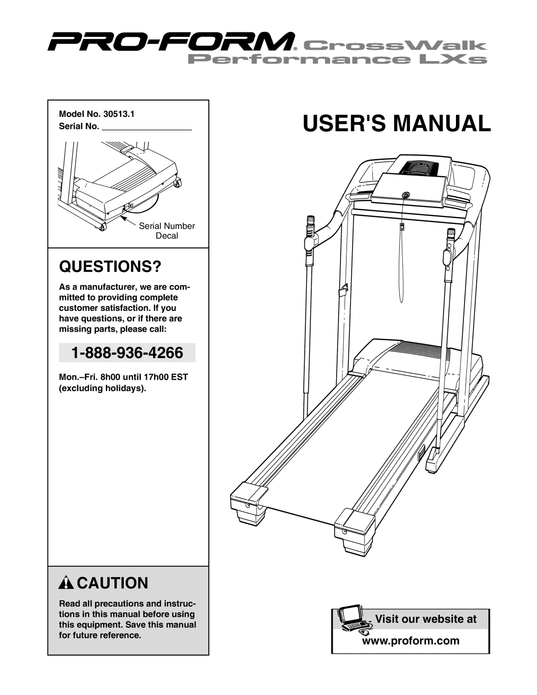 ProForm 30513.1 user manual Questions?, Model No Serial No 