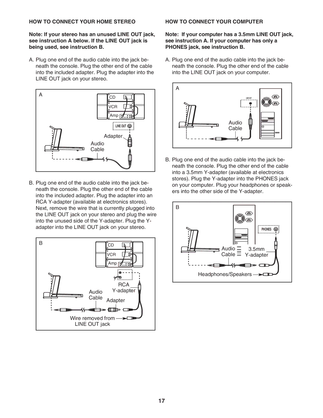 ProForm 30513.1 user manual HOW to Connect Your Home Stereo HOW to Connect Your Computer 