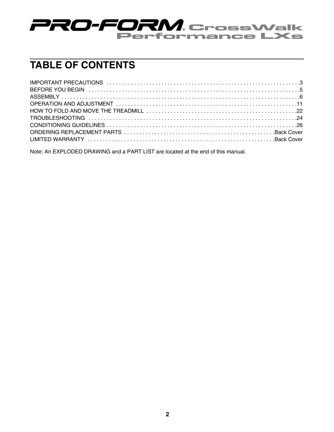 ProForm 30513.1 user manual Table of Contents 