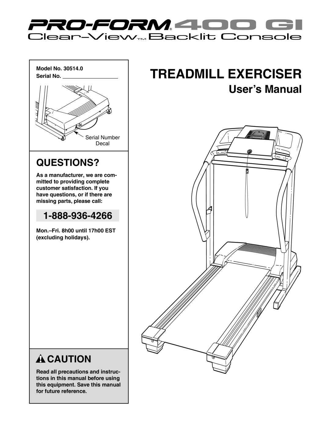 ProForm 30514.0 user manual Questions?, Model No Serial No 