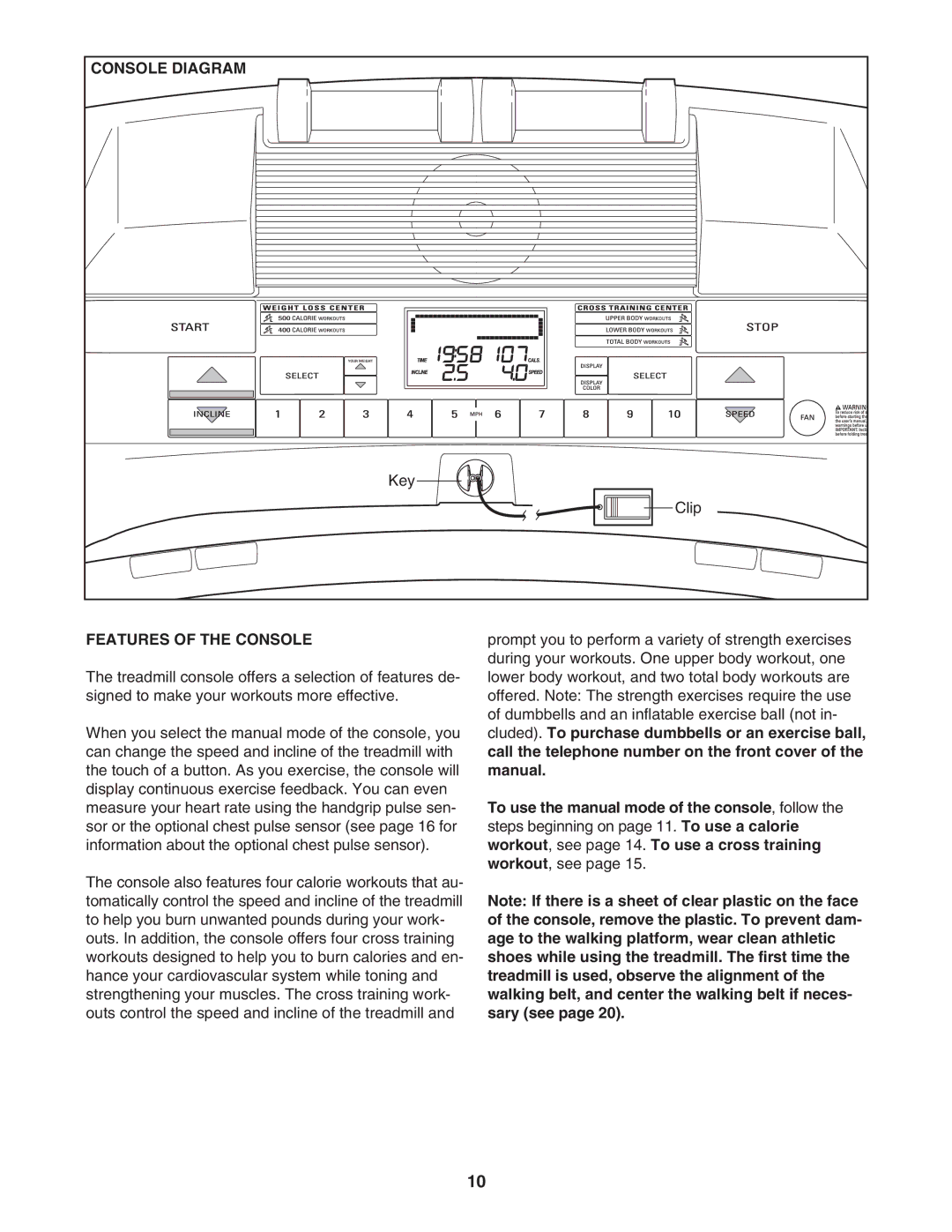 ProForm 30755.0 user manual Console Diagram, Features of the Console 