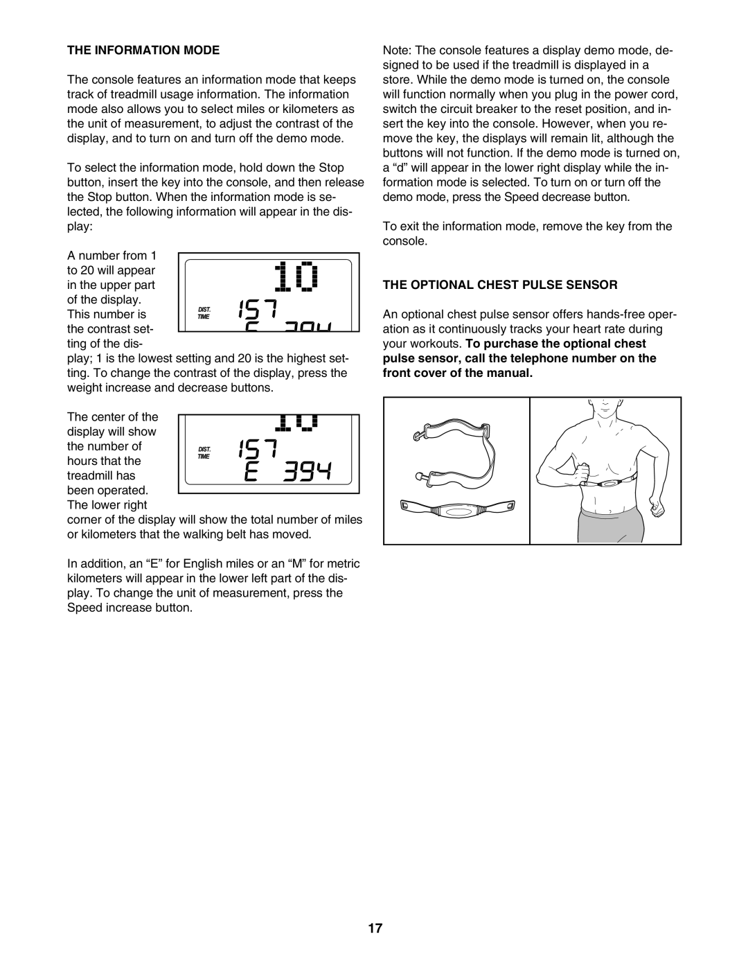 ProForm 30755.0 user manual Information Mode, Optional Chest Pulse Sensor 