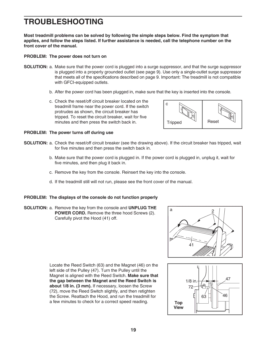 ProForm 30755.0 user manual Troubleshooting, Problem The power turns off during use, Top 