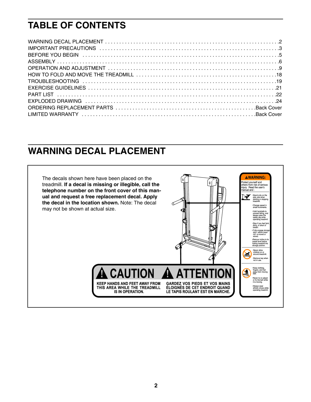 ProForm 30755.0 user manual Table of Contents 