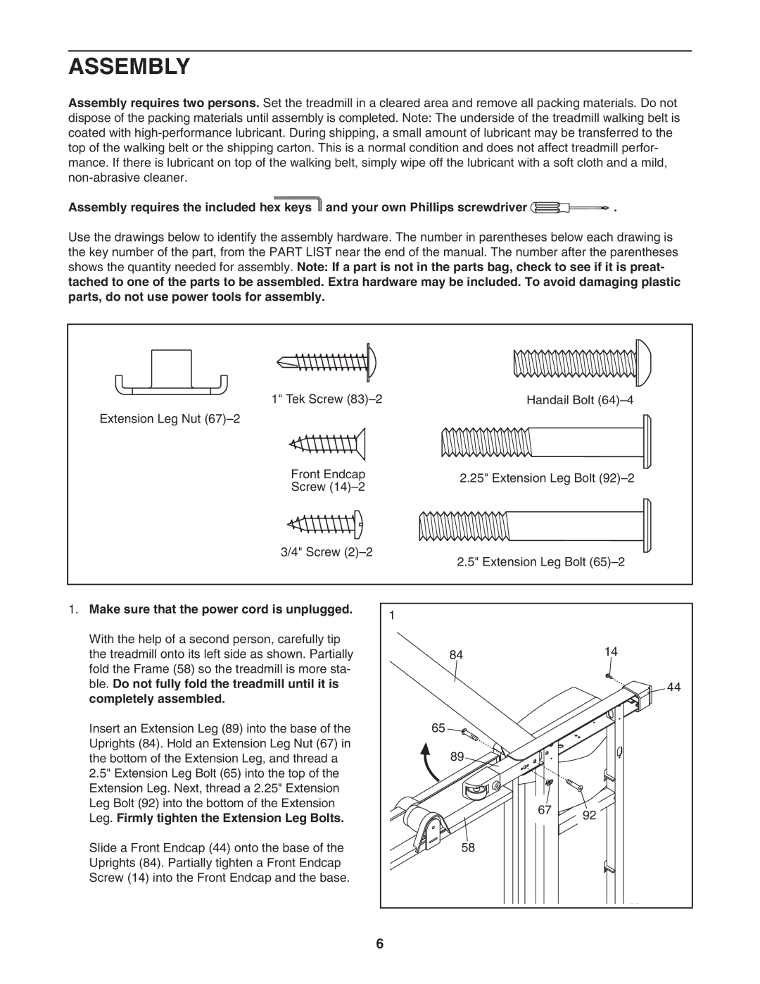 ProForm 30755.0 user manual Assembly, Make sure that the power cord is unplugged 