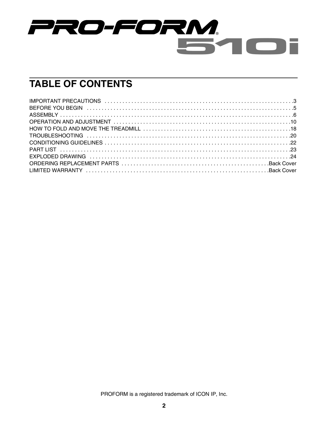 ProForm 30777.0 user manual Table of Contents 