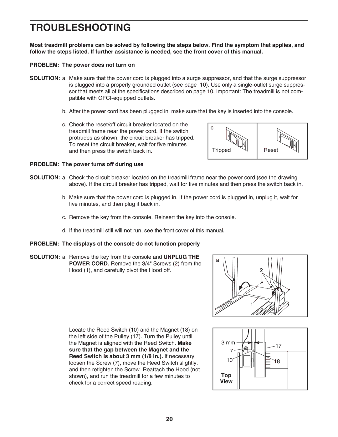 ProForm 30777.0 user manual Troubleshooting, Problem The power turns off during use, Top 