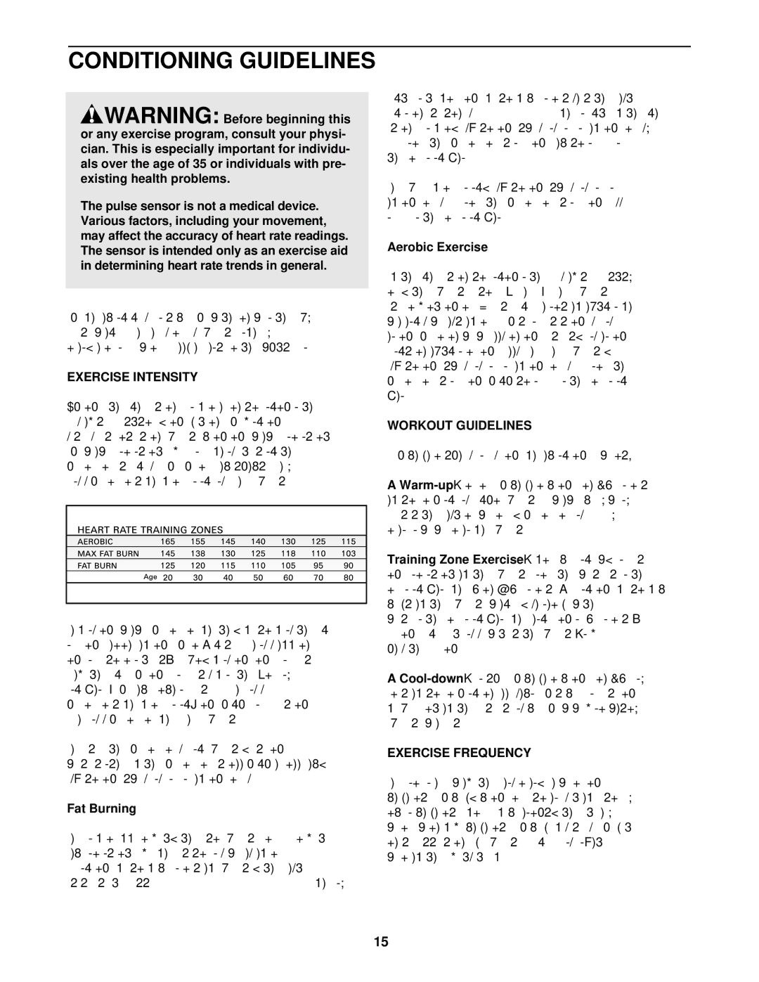 ProForm 320x user manual Conditioning Guidelines, Exercise Intensity, Workout Guidelines, Exercise Frequency 