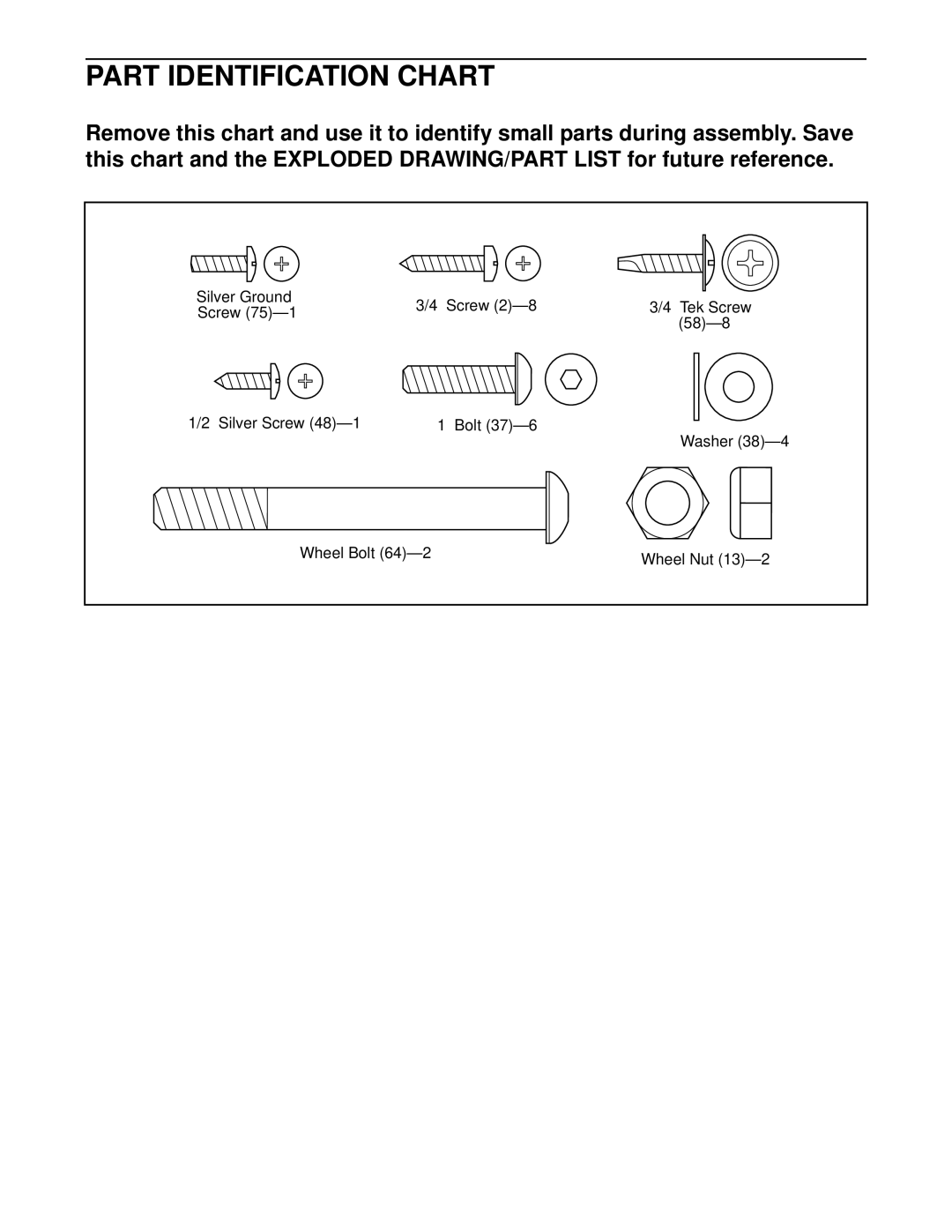 ProForm 320x user manual Part Identification Chart 