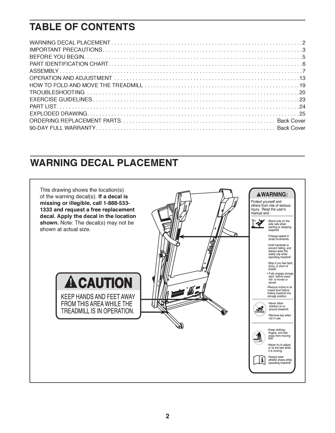 ProForm 397 user manual Table of Contents 