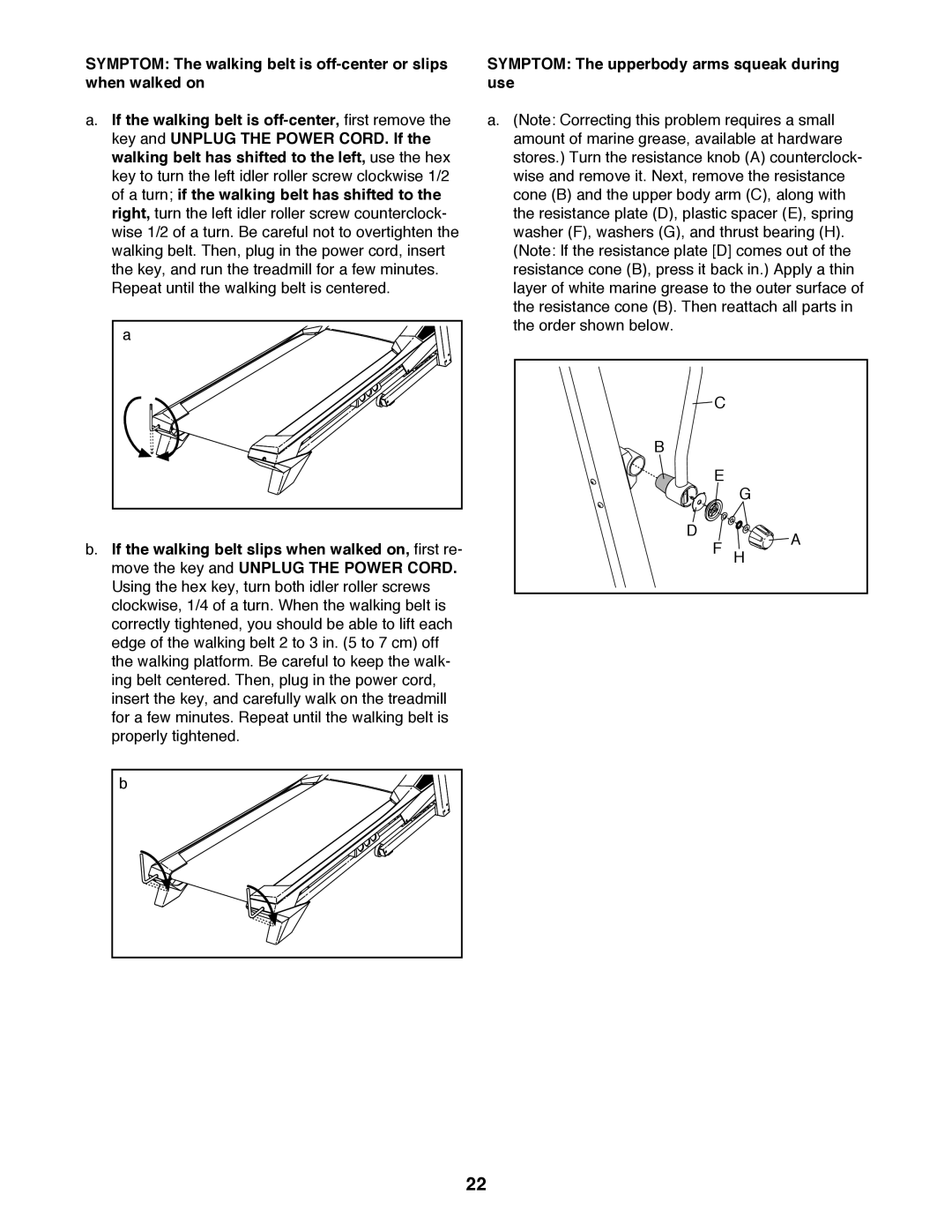 ProForm 397 user manual Symptom The upperbody arms squeak during use 