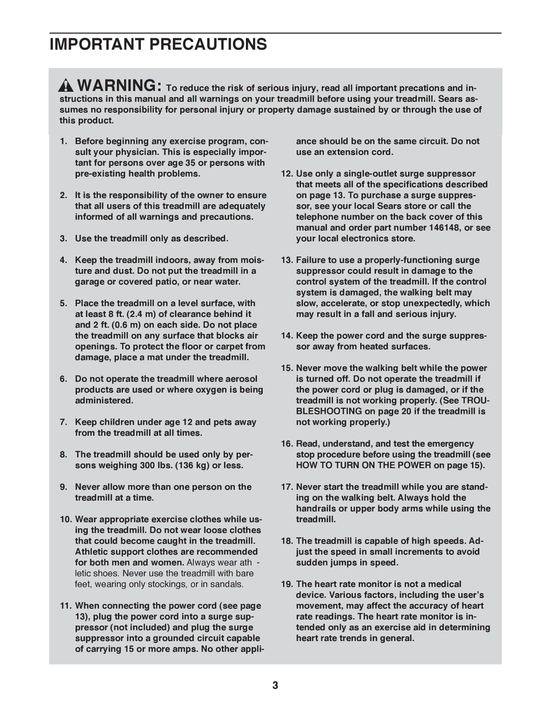 ProForm 397 user manual Important Precautions 