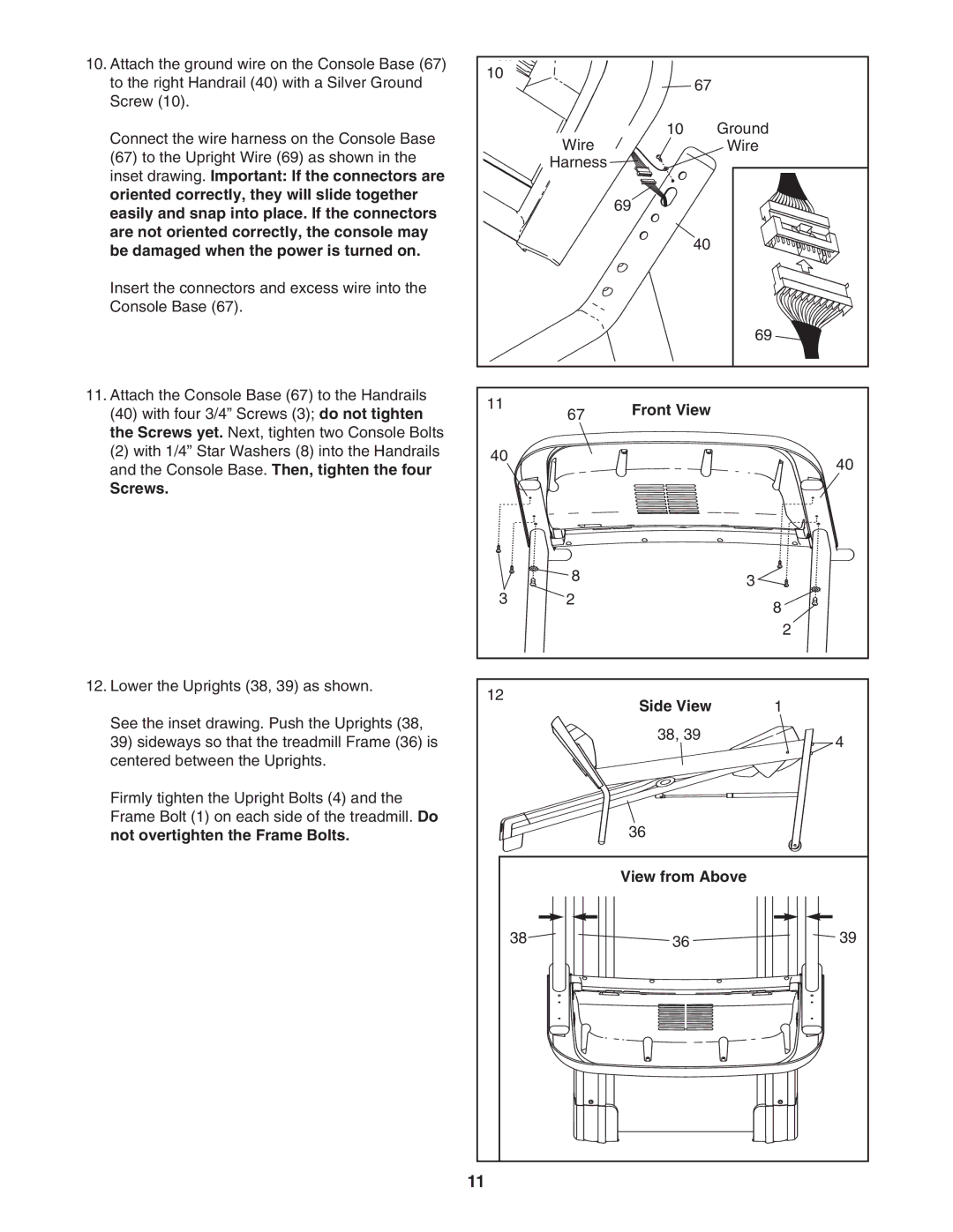 ProForm 400C user manual Screws, Front View Side View View from Above 