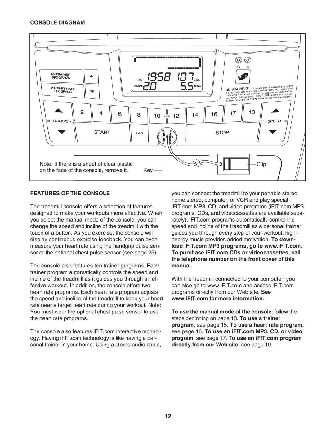 ProForm 480 CX user manual Console Diagram, Features of the Console 