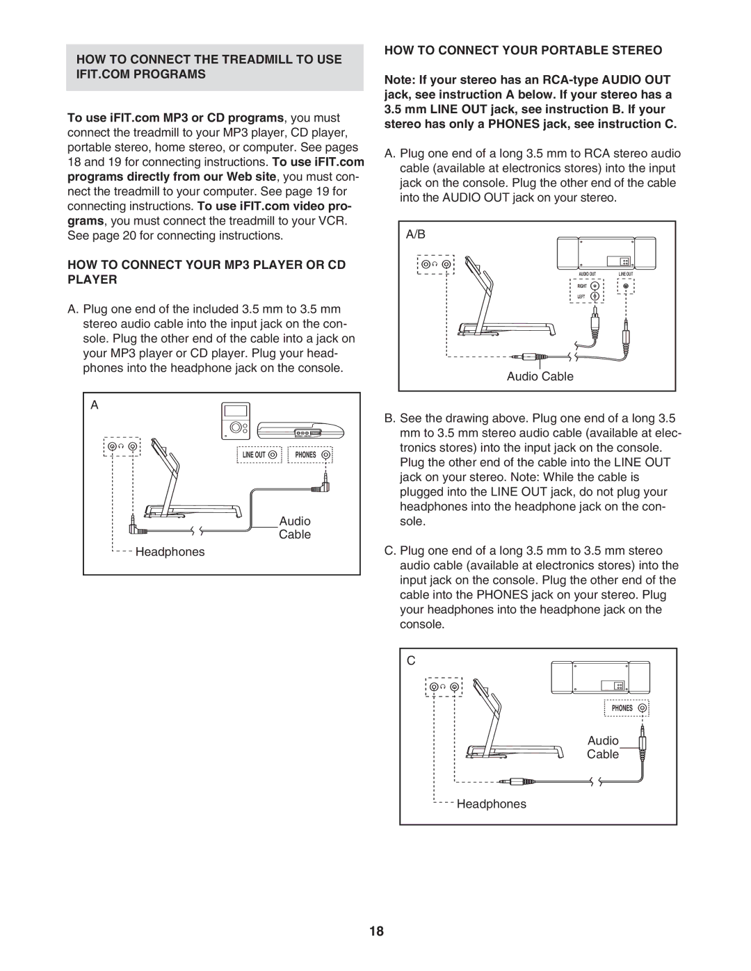 ProForm 480 CX user manual HOW to Connect Your MP3 Player or CD Player, HOW to Connect Your Portable Stereo, Audio Cable 