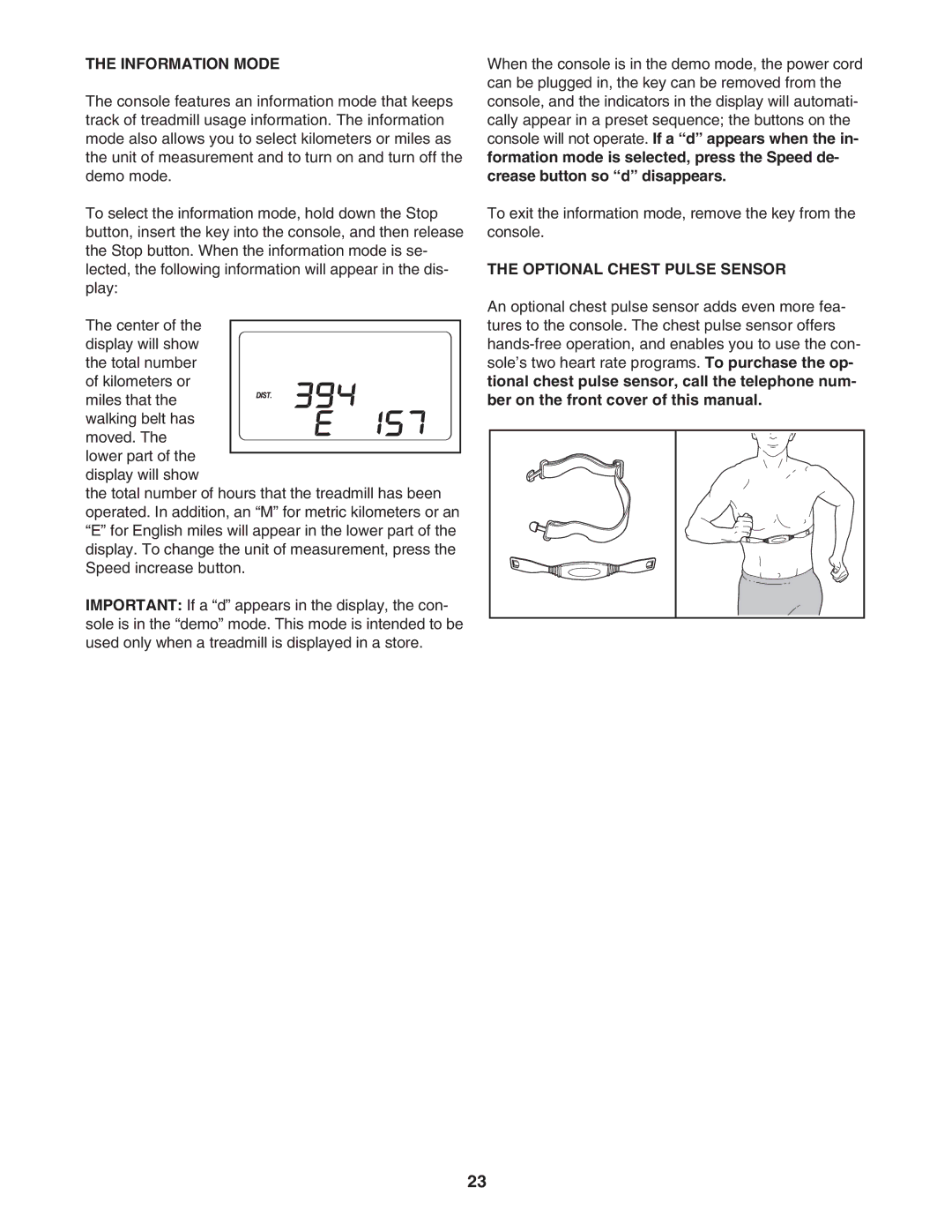 ProForm 480 CX user manual Information Mode, Optional Chest Pulse Sensor 