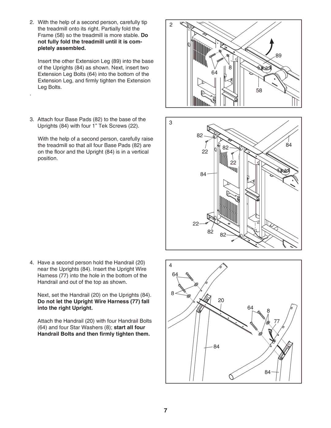 ProForm 480 CX user manual Handrail Bolts and then firmly tighten them 