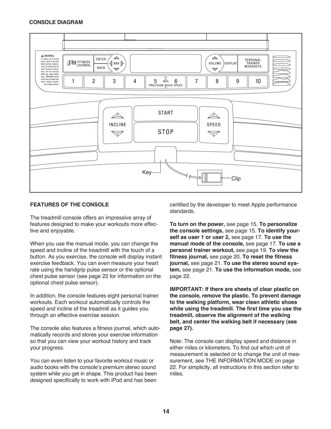 ProForm 485 CS manual Console Diagram, Features of the Console 