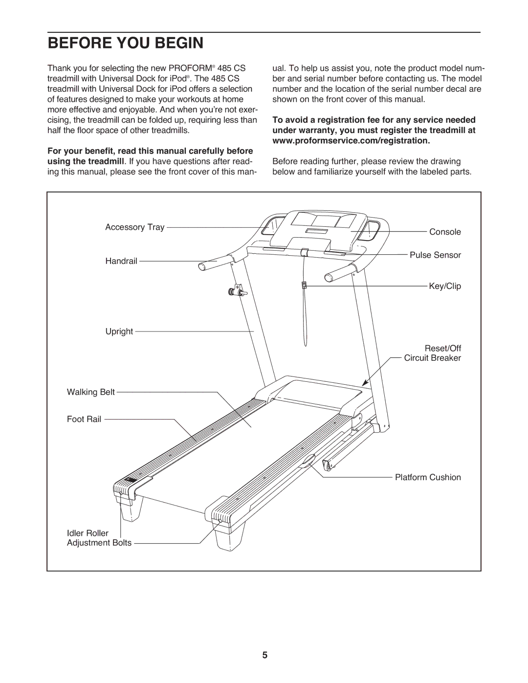 ProForm 485 CS manual Before YOU Begin 