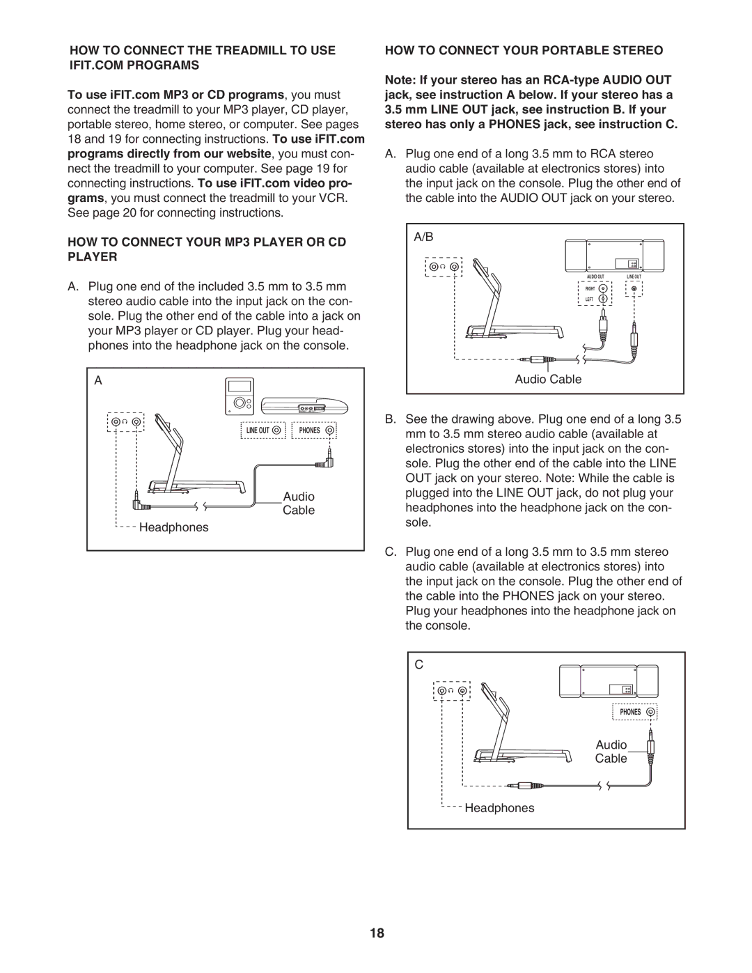 ProForm 485CX user manual HOW to Connect Your MP3 Player or CD Player, HOW to Connect Your Portable Stereo, Audio Cable 