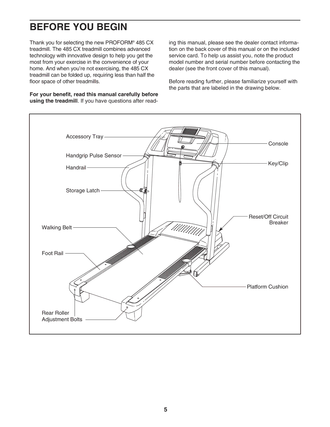 ProForm 485CX user manual Before YOU Begin 