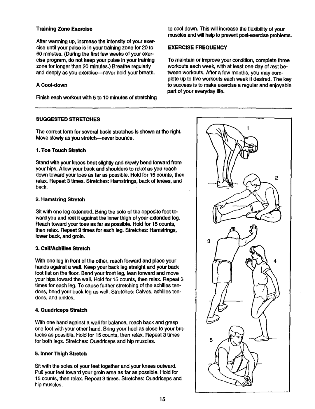 ProForm 495 LS user manual Exercise Frequency, Suggested Stretches 