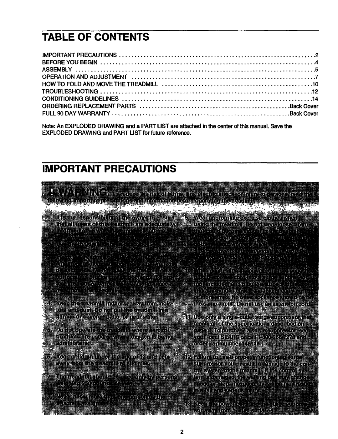 ProForm 495 LS user manual Table of Contents, Important Precautions 