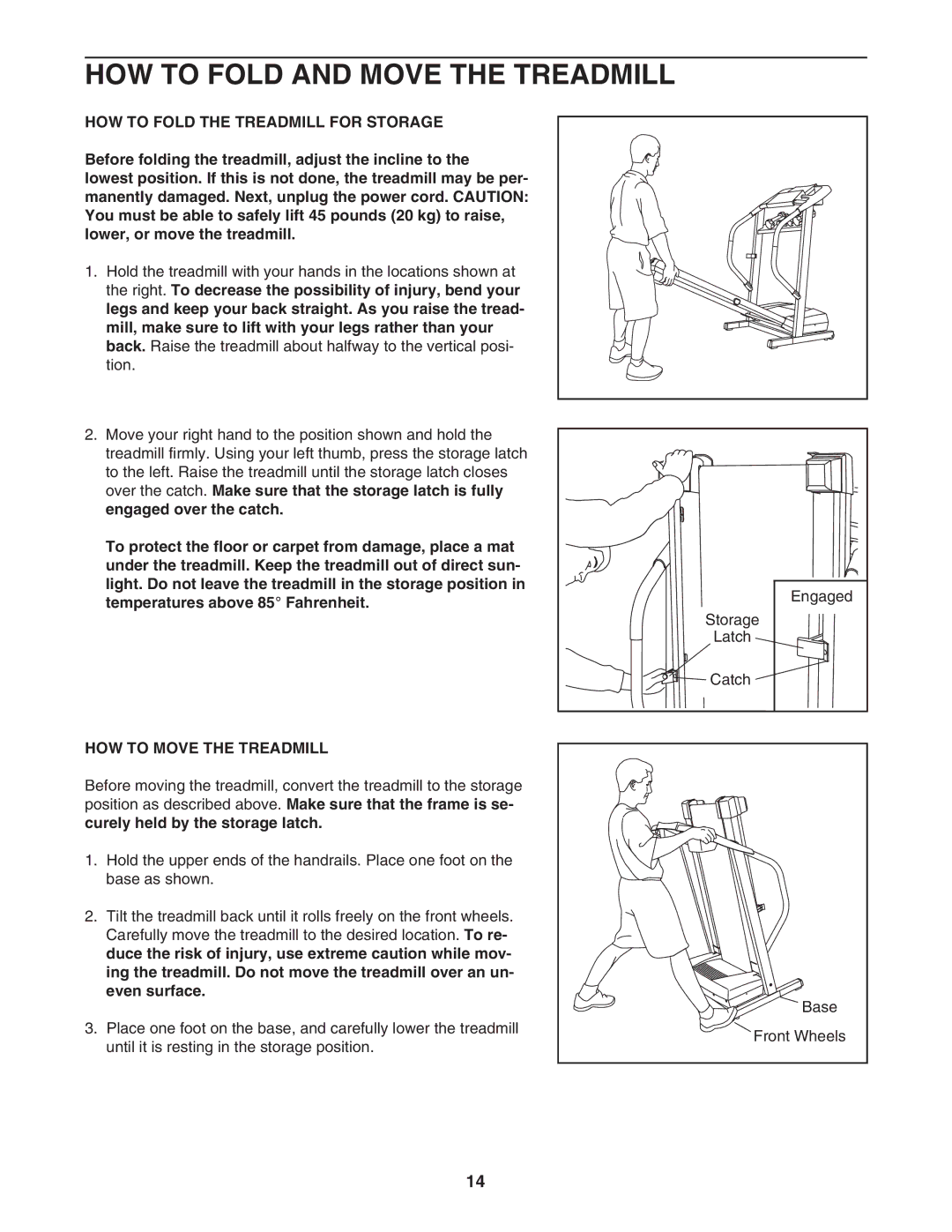 ProForm 505s HOW to Fold and Move the Treadmill, HOW to Fold the Treadmill for Storage, HOW to Move the Treadmill 