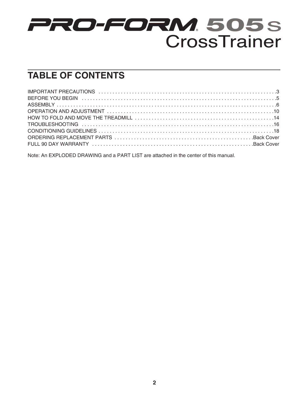 ProForm 505s user manual Table of Contents 