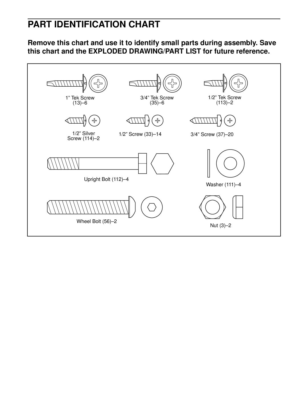 ProForm 520 user manual Part Identification Chart 