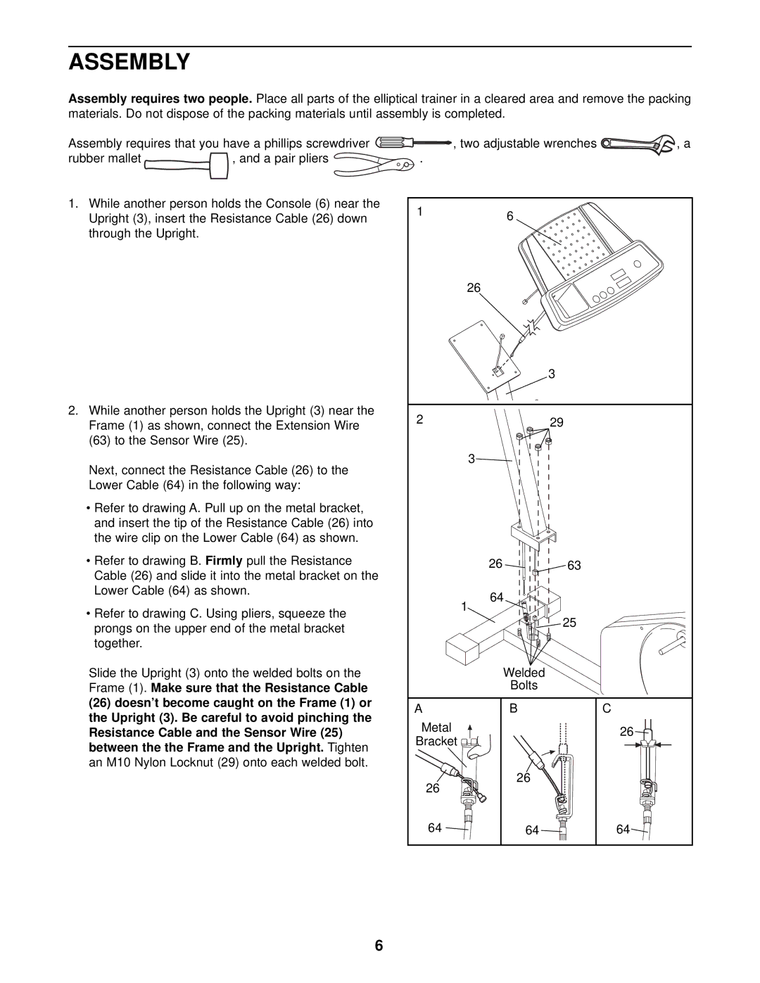 ProForm 545e user manual Assembly 