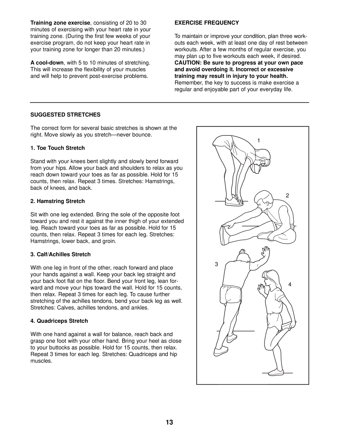 ProForm 545S user manual Exercise Frequency, Suggested Stretches 