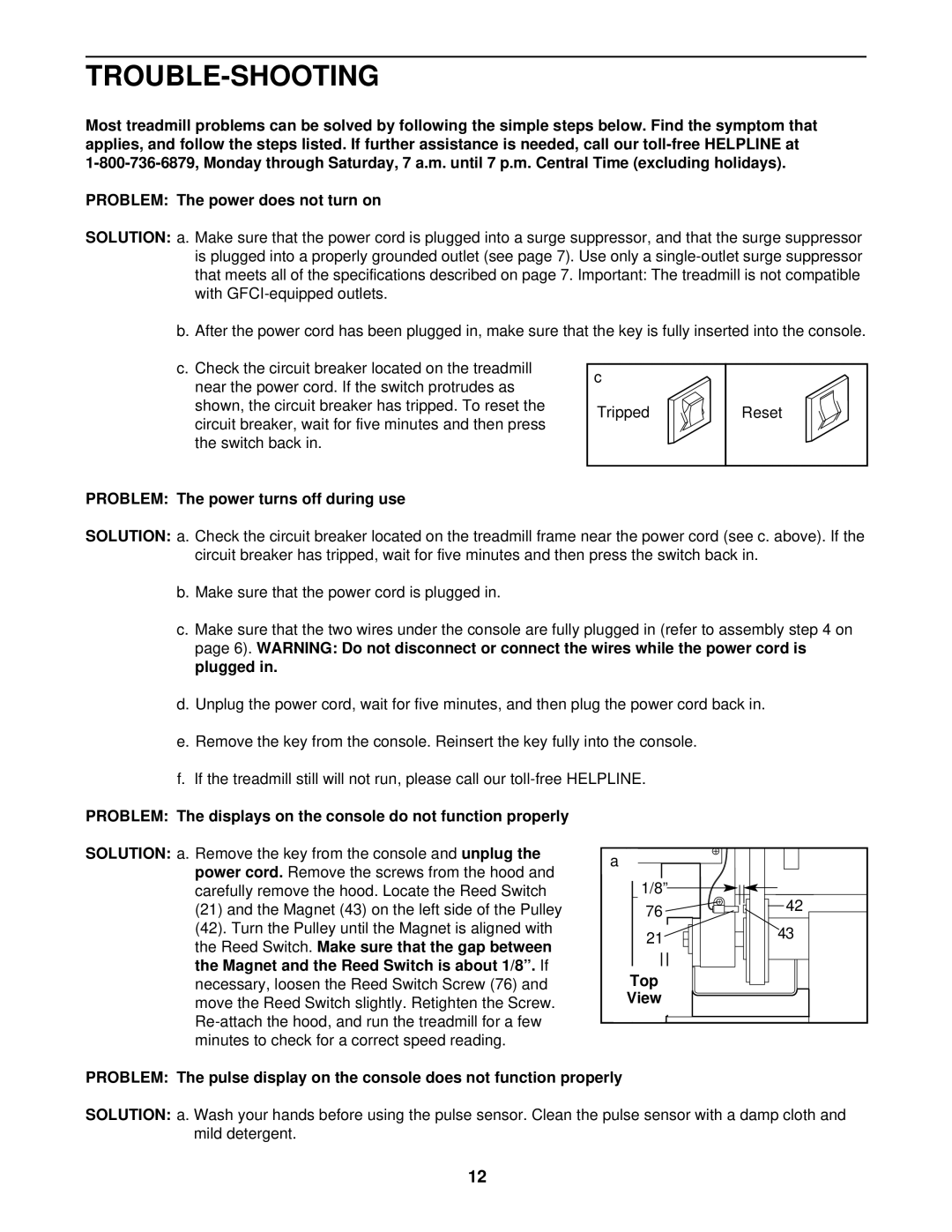 ProForm 590 LS user manual Trouble-Shooting, Problem The power turns off during use, Top 