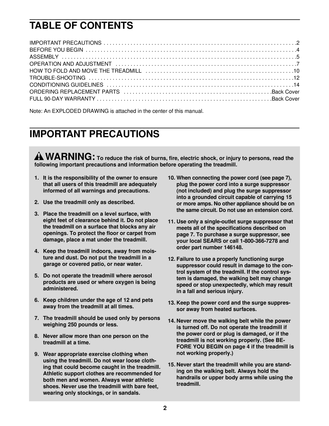 ProForm 590 LS user manual Table of Contents, Important Precautions 