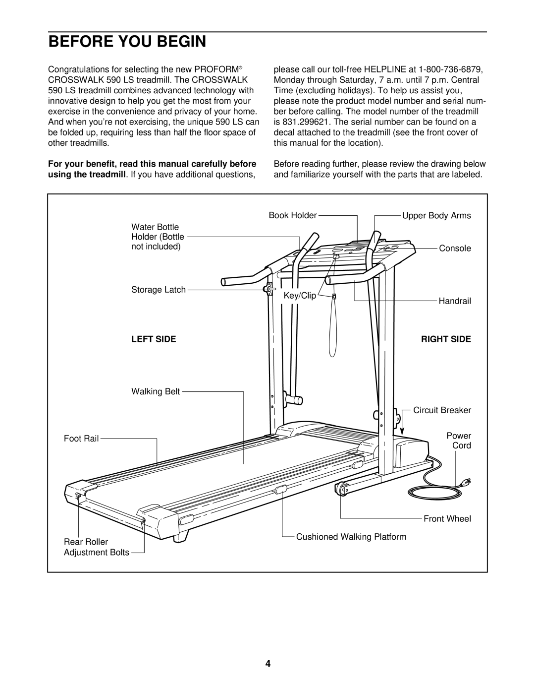 ProForm 590 LS user manual Before YOU Begin, Left Side Right Side 